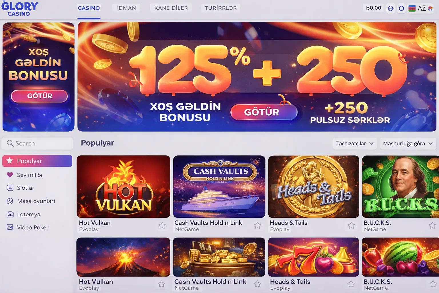 Casino Homepage Interface